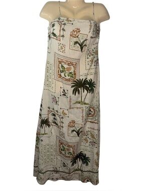 Cream Tropical Print Spaghetti-Strap Maxi Dress